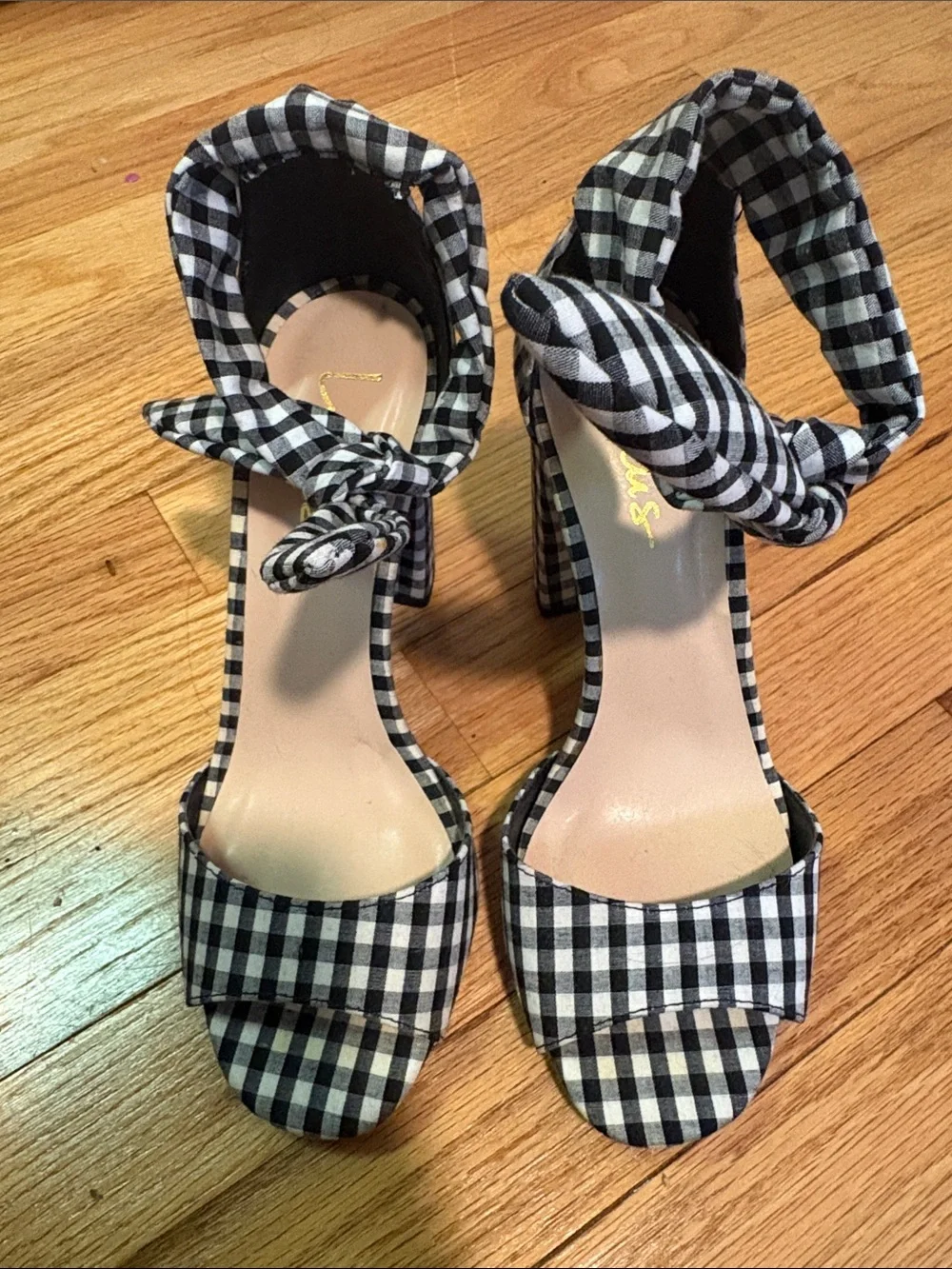 Lulus Convington Black & White Gingham Ankle-Tie Heels - Women Sandals 7 7.5 37